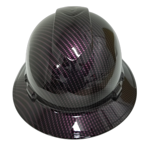 Purple Carbon Fiber Straight Lace Custom Hydro Dipped Full Brim Hard Hat - Front View