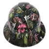 Hummingbird Paradise Flowers Custom Hydro Dipped Full Brim Hard Hat - Front View