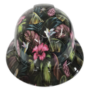 Hummingbird Paradise Flowers Custom Hydro Dipped Full Brim Hard Hat - Front View