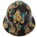 Sunflower Cross With Butterflies Custom Hydro Dipped Full Brim Hard Hat - Front View