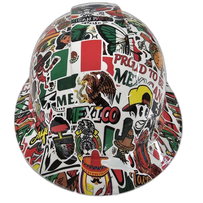 Mexican Pride Sticker Bomb hard hat front view