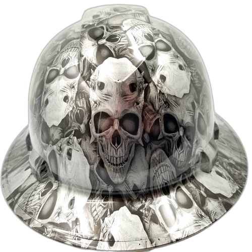 Engraved Skulls Of Death Custom Hydro Dipped Full Brim Hard Hat - Front View