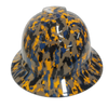 Orange Black And Blue Digital Camo Custom Hydro Dipped Full Brim Hard Hat - Front View