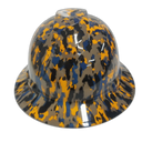 Orange Black And Blue Digital Camo Custom Hydro Dipped Full Brim Hard Hat - Front View