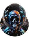 Realistic Flaming Skulls Custom Hydro Dipped Full Brim Hard Hat - Front View