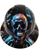 Realistic Flaming Skulls Custom Hydro Dipped Full Brim Hard Hat - Front View