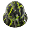Lime Abstract Urban Camo Custom Hydro Dipped Full Brim Hard Hat - Front View