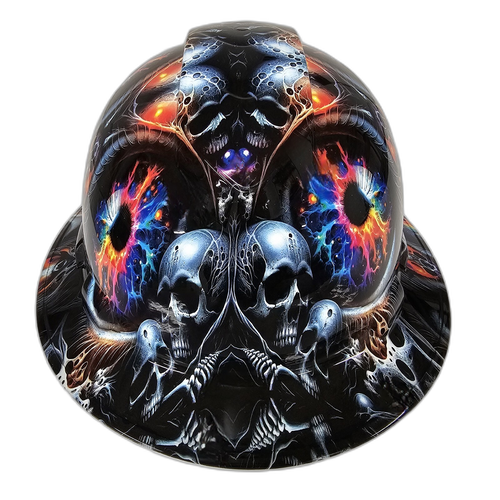 The Eyes Have It Skulls N Eyes Custom Hydro Dipped Full Brim Hard Hat - Front View