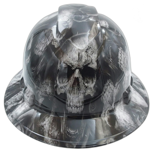 3D Bone Head Skulls Custom Hydro Dipped Full Brim Hard Hat - Front View