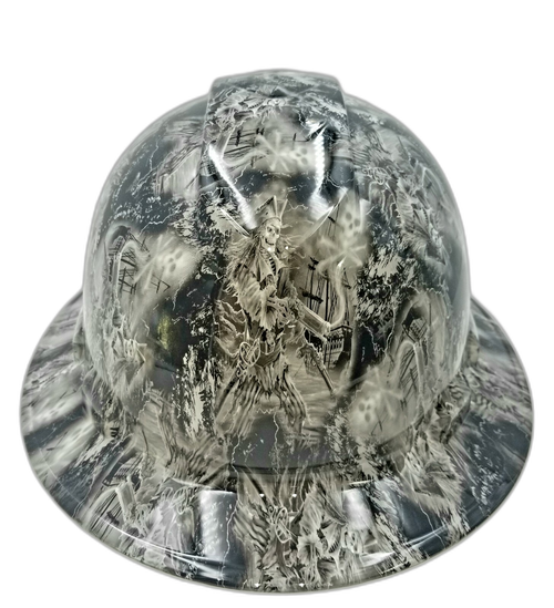 Pirate Skulls From The Grave Custom Hydro Dipped Full Brim Hard Hat - Front View