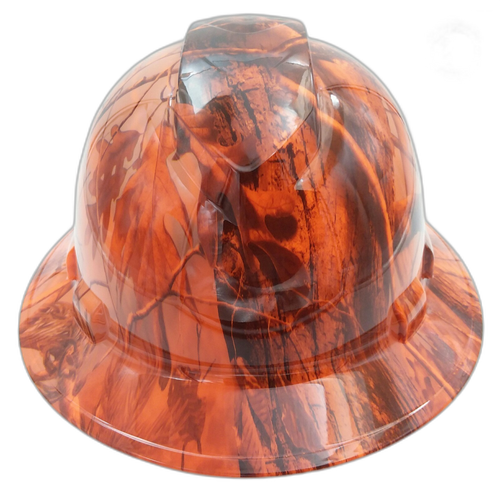 Deep Woods Blaze Camo Custom Hydro Dipped Full Brim Hard Hat - Front View