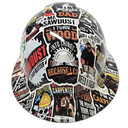 Carpenter Sticker Bomb Man Glitter Custom Hydro Dipped Full Brim Hard Hat - Front View