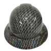 Black metal holographic hex weave Custom Hydro Dipped Full Brim Hard Hat - Front View
