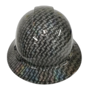 Black metal holographic hex weave Custom Hydro Dipped Full Brim Hard Hat - Front View