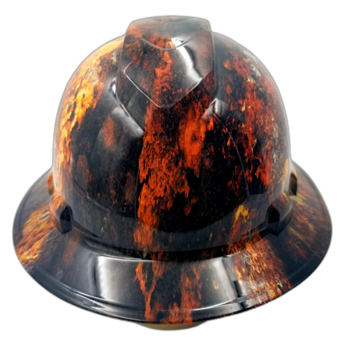Rust Bucket Head Patina Custom Hydro Dipped Full Brim Hard Hat - Front View