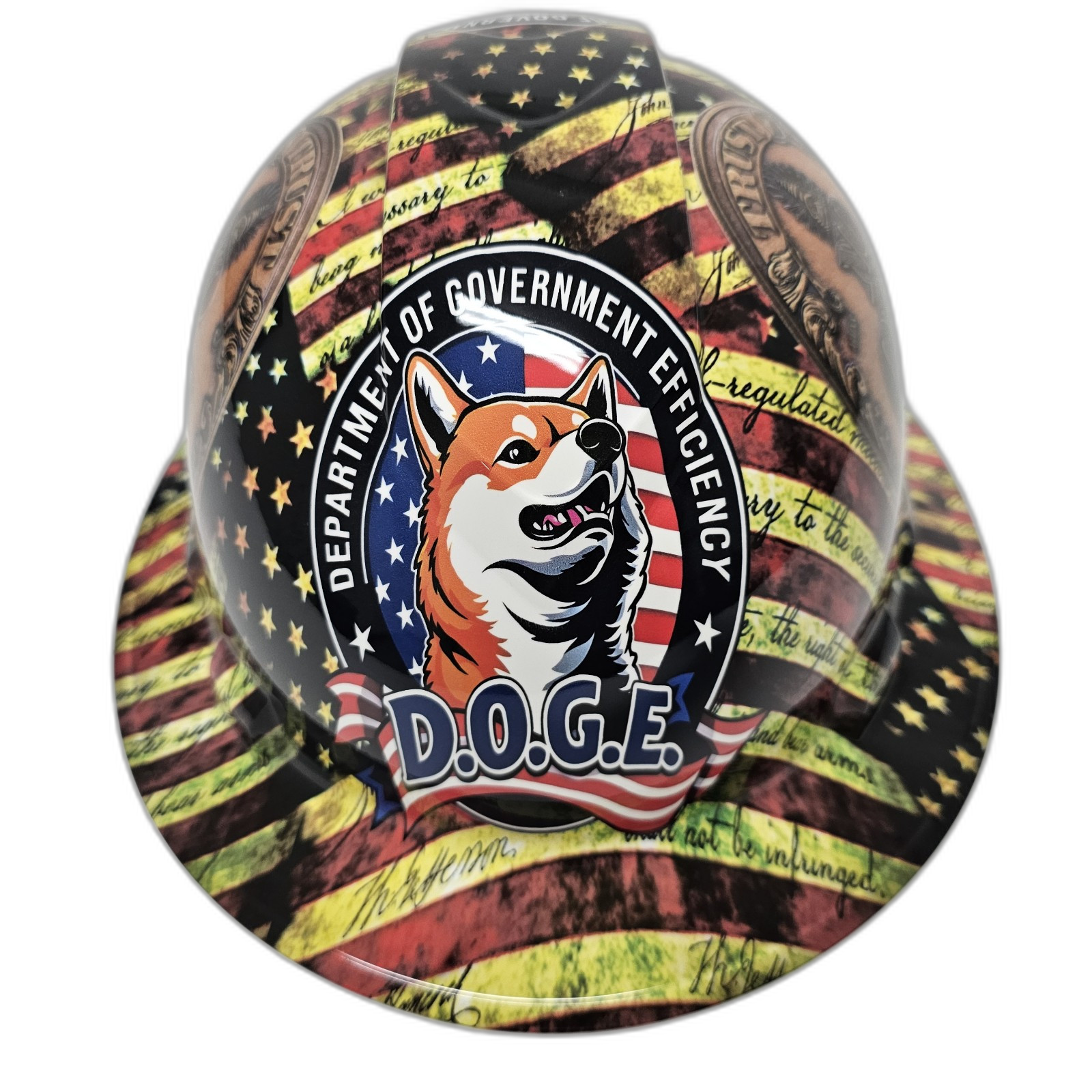 D.O.G.E Trust No One Custom Hydro Dipped Full Brim Hard Hat - Front View
