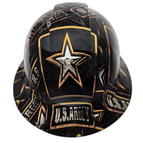 U.S. Army Badges Armed Services Custom Hydro Dipped Full Brim Hard Hat - Front View
