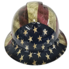 Old Glory USA Flag Grunge American Fla Custom Hydro Dipped Full Brim Hard Hat - Front View