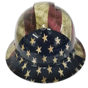 Old Glory USA Flag Grunge American Fla Custom Hydro Dipped Full Brim Hard Hat - Front View