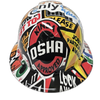Construction Sticker Bomb Custom Hydro Dipped Full Brim Hard Hat - Front View