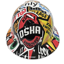 Construction Sticker Bomb Custom Hydro Dipped Full Brim Hard Hat - Front View