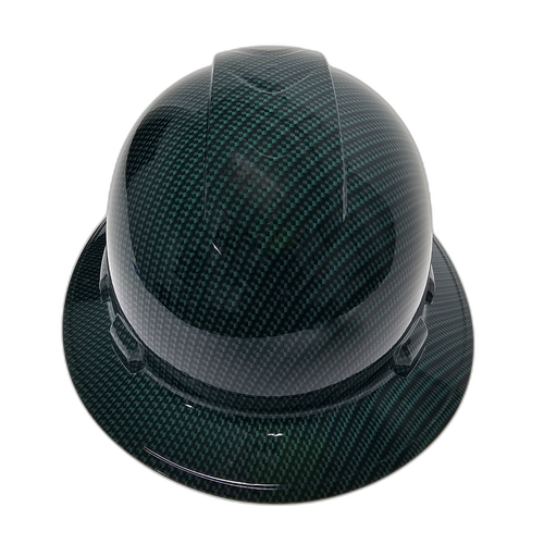 Dark Green Carbon Fiber Custom Hydro Dipped Full Brim Hard Hat - Front View