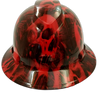 Red Melting Skull Wicked Custom Hydro Dipped Full Brim Hard Hat - Front View