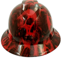 Red Melting Skull Wicked Custom Hydro Dipped Full Brim Hard Hat - Front View