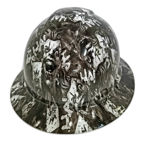 White Stacked Deck Art Custom Hydro Dipped Full Brim Hard Hat - Front View