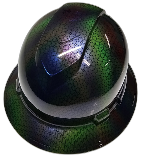 Multi Color Basket Weave Carbon Fiber Custom Hydro Dipped Full Brim Hard Hat - Front View