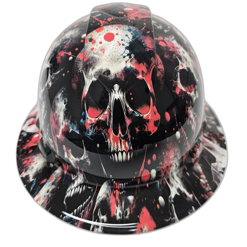 Boody Skull Abstract Skulls Skull Camo Custom Hydro Dipped Full Brim Hard Hat - Front View