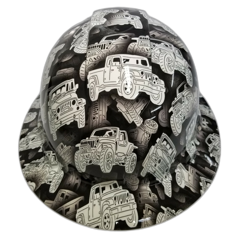 Off Road Truck Camo Custom Hydro Dipped Full Brim Hard Hat - Front View