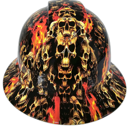 Gate of Skulls Stacked Evil Custom Hydro Dipped Full Brim Hard Hat - Front View