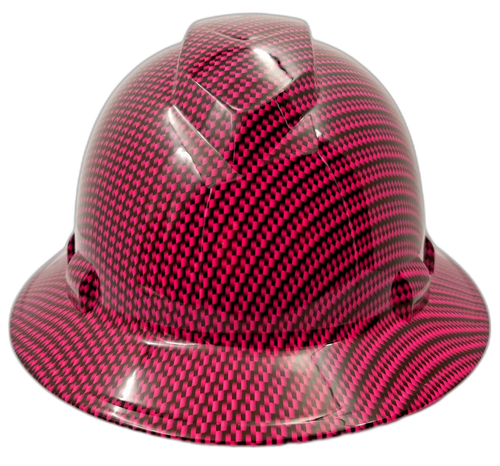 Wicked Hot Pink Carbon Fiber Custom Hydro Dipped Full Brim Hard Hat - Front View