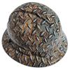 Realistic Diamond Plate Steel Rusty Custom Hydro Dipped Full Brim Hard Hat - Front View