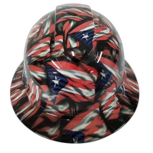 Puerto Rico Flag Design Custom Hydro Dipped Full Brim Hard Hat - Front View