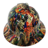 Pop Art Davinci Sticker Bomb Custom Hydro Dipped Full Brim Hard Hat - Front View