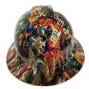 Pop Art Davinci Sticker Bomb Custom Hydro Dipped Full Brim Hard Hat - Front View