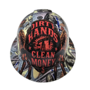 Oilfield Dirty Hands Clean Money custom hydro dipped hard hat - front view