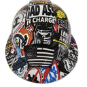 Bold Construction Sticker Bomb Custom Hydro Dipped Full Brim Hard Hat - Front View