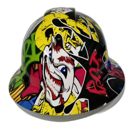 Graffiti Angry Baseball Custom Hydro Dipped Full Brim Hard Hat - Front View