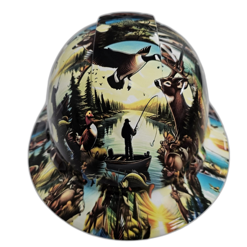 American Sportsman Fishing Hunting Custom Hydro Dipped Full Brim Hard Hat - Front View