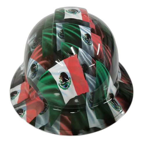 Mexican Flag Colors Poppin Custom Hydro Dipped Full Brim Hard Hat - Front View