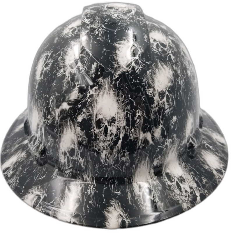 White Phantom Smoke Skulls hard hat front view