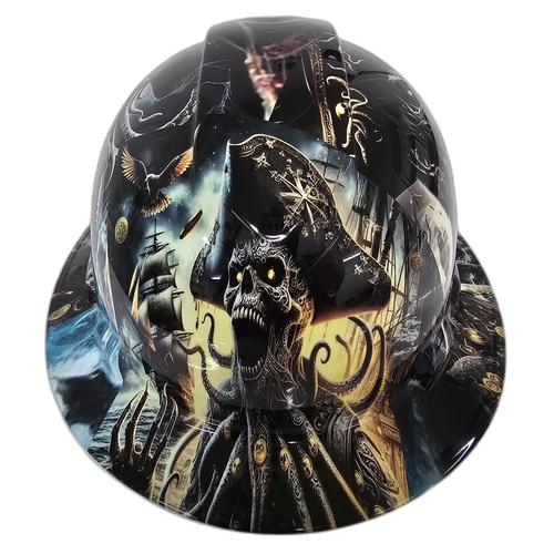 Pirates Of The Dead Sea Angry Pirate Custom Hydro Dipped Full Brim Hard Hat - Front View
