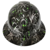 Green Eyed Creeper Skull Evil Custom Hydro Dipped Full Brim Hard Hat - Front View