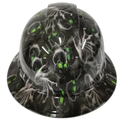 Green Eyed Creeper Skull Evil Custom Hydro Dipped Full Brim Hard Hat - Front View