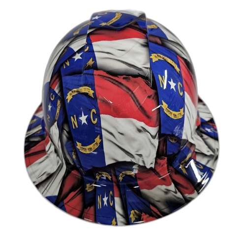 North Carolina State Flag Custom Hydro Dipped Full Brim Hard Hat - Front View