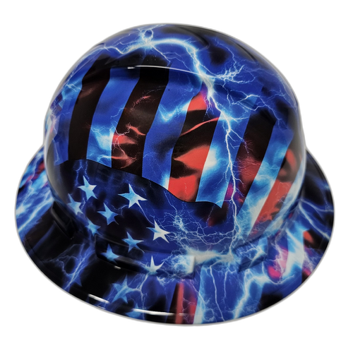 American Thunder USA Lightning Custom Hydro Dipped Full Brim Hard Hat - Front View