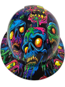 Neon Psycho Zombies Custom Hydro Dipped Full Brim Hard Hat - Front View